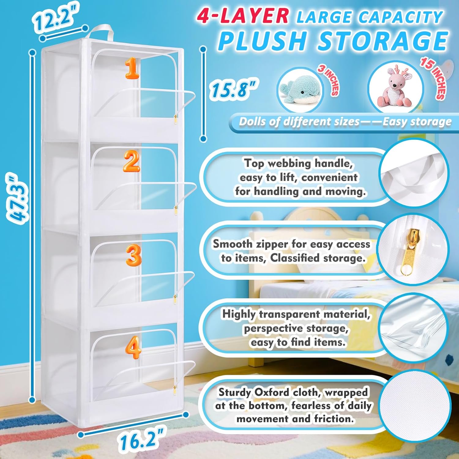 4-Tier Transparent Zipper Dust - Kids Storage Toys recension och pris